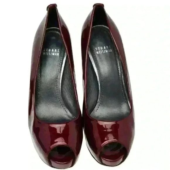 Stuart Weitzman Red Patent Leather Sierra Peep Toe Platform Pumps‎ Size 8 - Picture 1 of 14